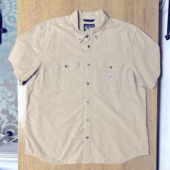 Carhartt Other - Authentic Carhartt great shape 100% cotton loose fit button up pocket tan shirt